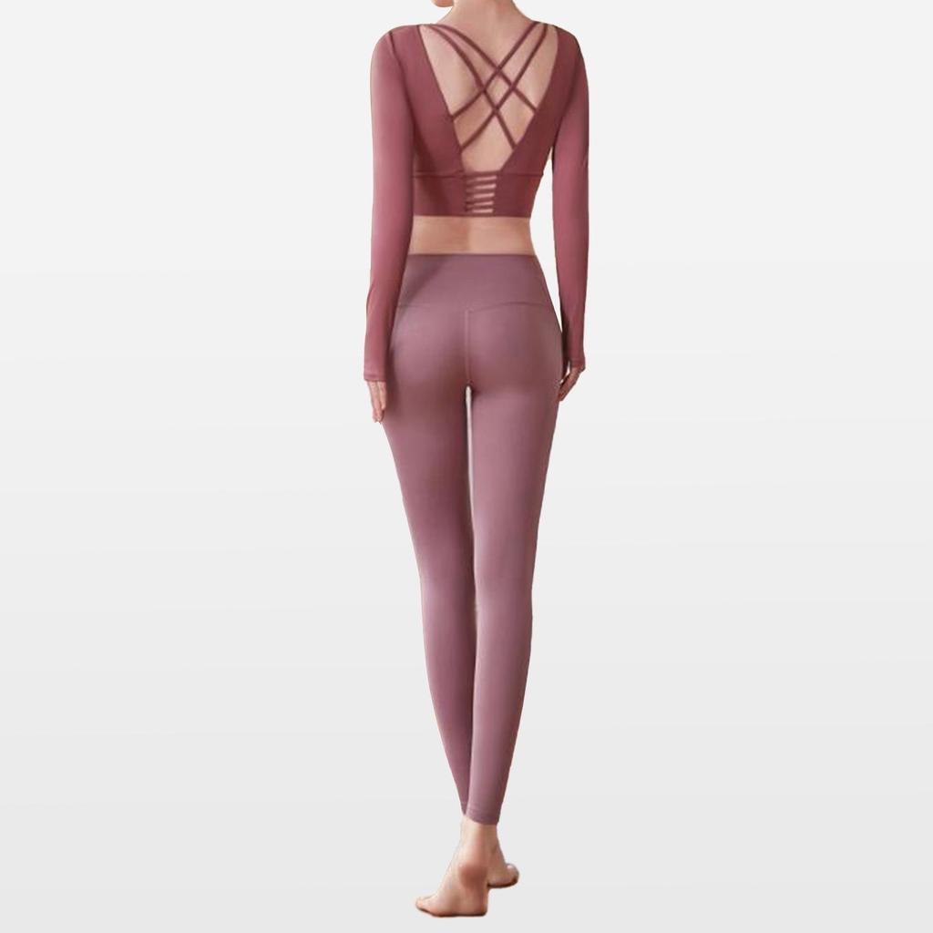 Women's Red Short Sleeve Slimming Yoga Top & Quick-Dry Running Fitness Set