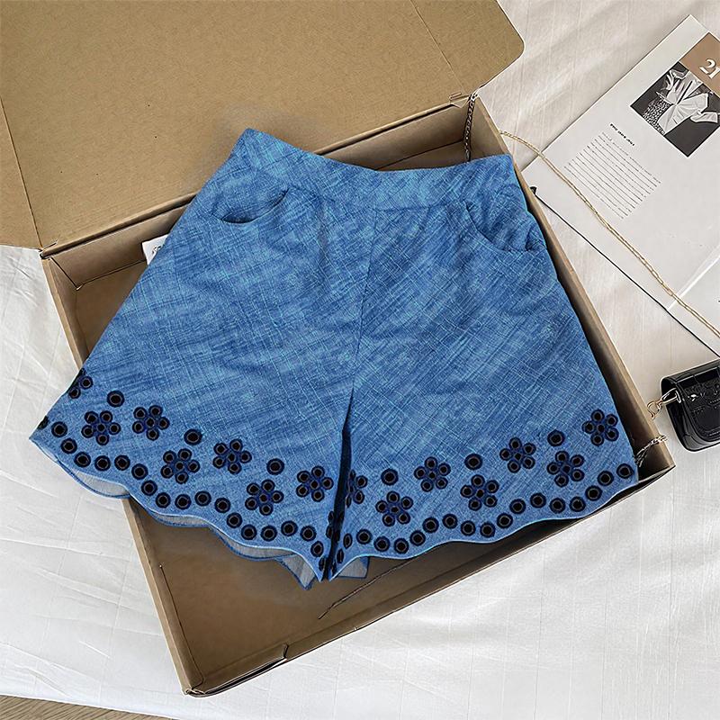 

ZANZEA Женские летние повседневные ажурные цветочные свободные короткие шорты S темно-синий