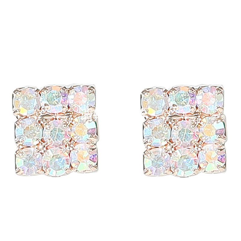 High-Grade Full Diamond Earrings Square Earrings Fashion Rhinestone Sparkling Earrings Women's Earrings 1 Pair