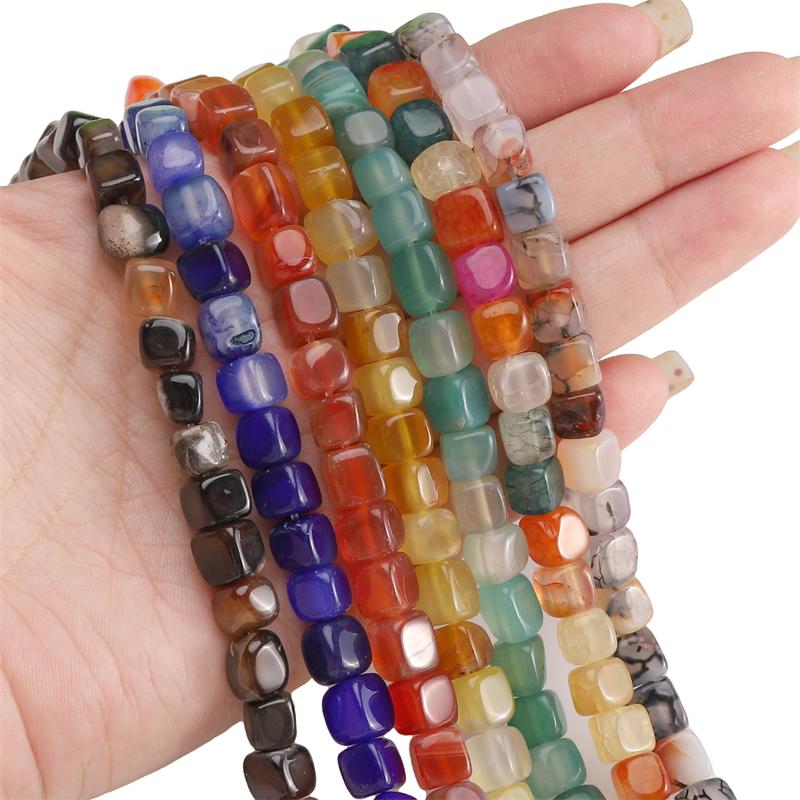 1strip /bag Colored Natural Agate Square Beads DIY Bracelet Necklace Earrings Jewelry Accessories