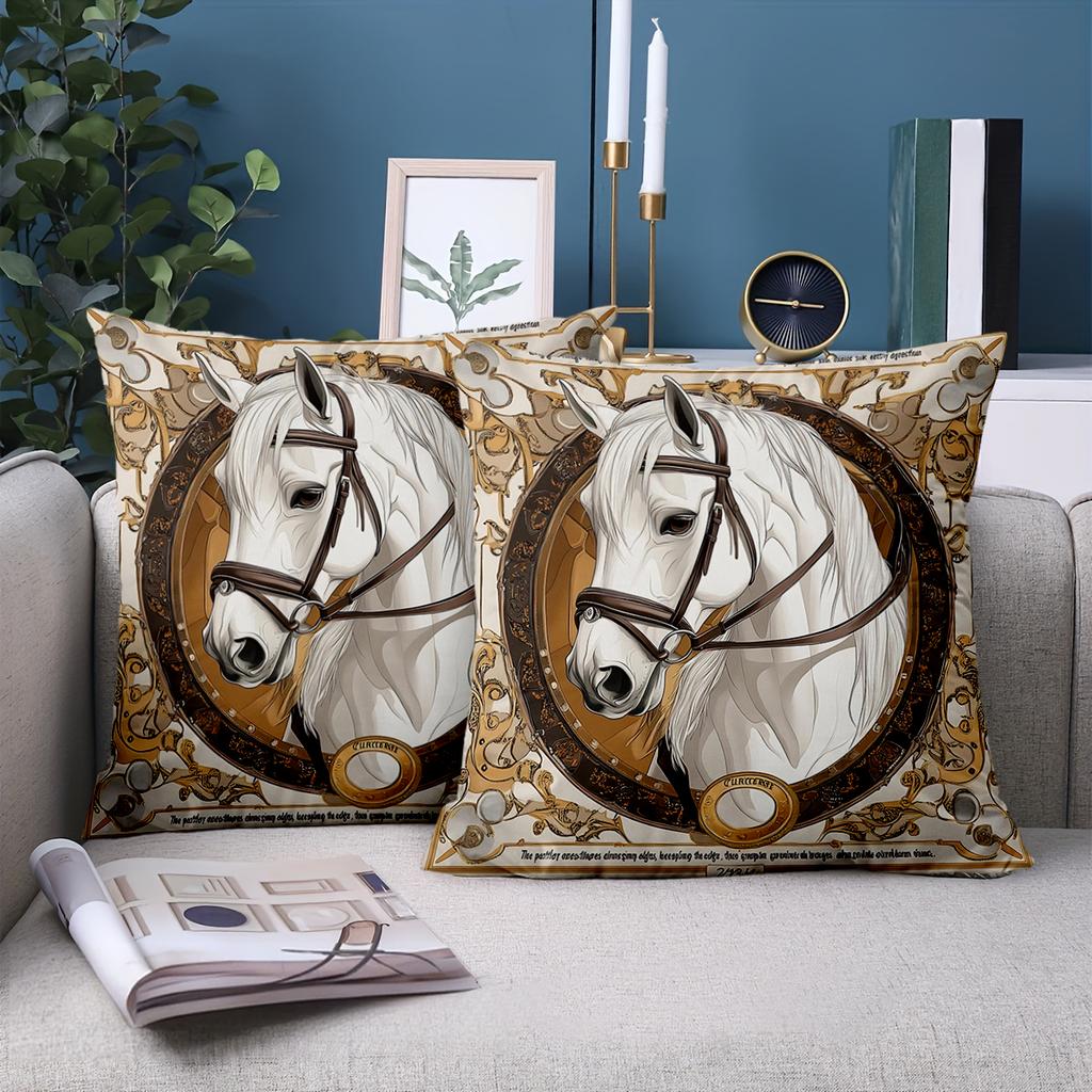 1 Pieces Elegant White Horse Pattern Decorative Throw Pillow Polyester pillowcase, sofa decorative cushion cov Headboard Pillow