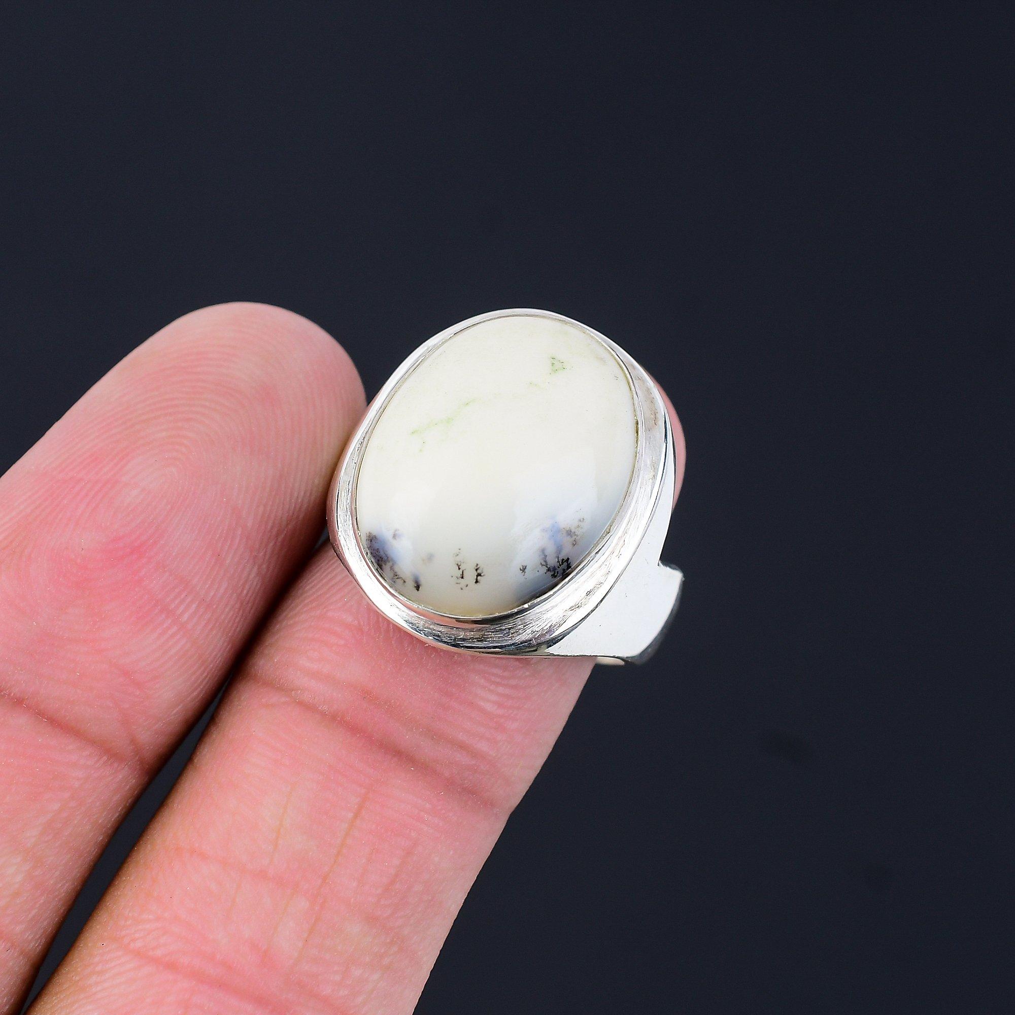 Dendrite Opal Gemstone 925 Sterling Silver Statement Promise Handcrafted Ring 9
