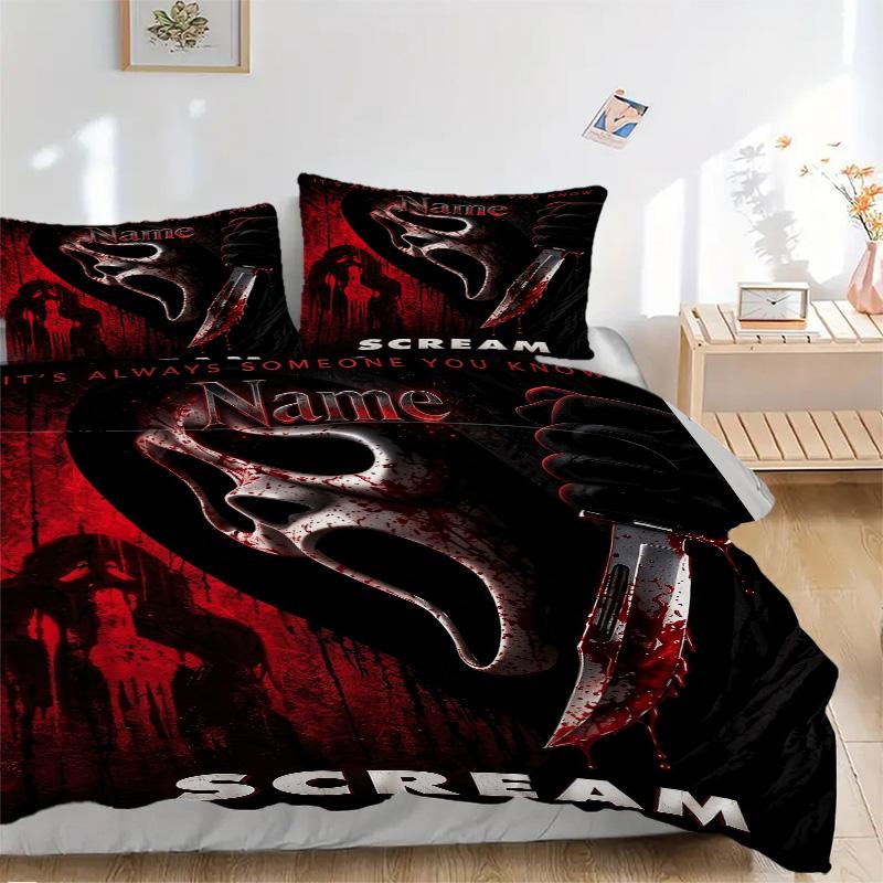Custom Name Scream Bedding 3 Piece Set HD Print Duvet Cover Pillowcases for Teens Adult Bedroom Decoration Christmas Gift