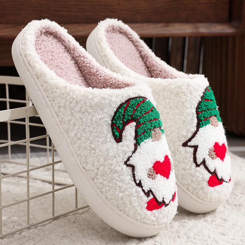 Fashion Winter Christmas Cartoon Dwarf Cotton Slippers for Women Mix Color Warm Plush Slides Woman Comfortable Non Slip House Shoes Lady