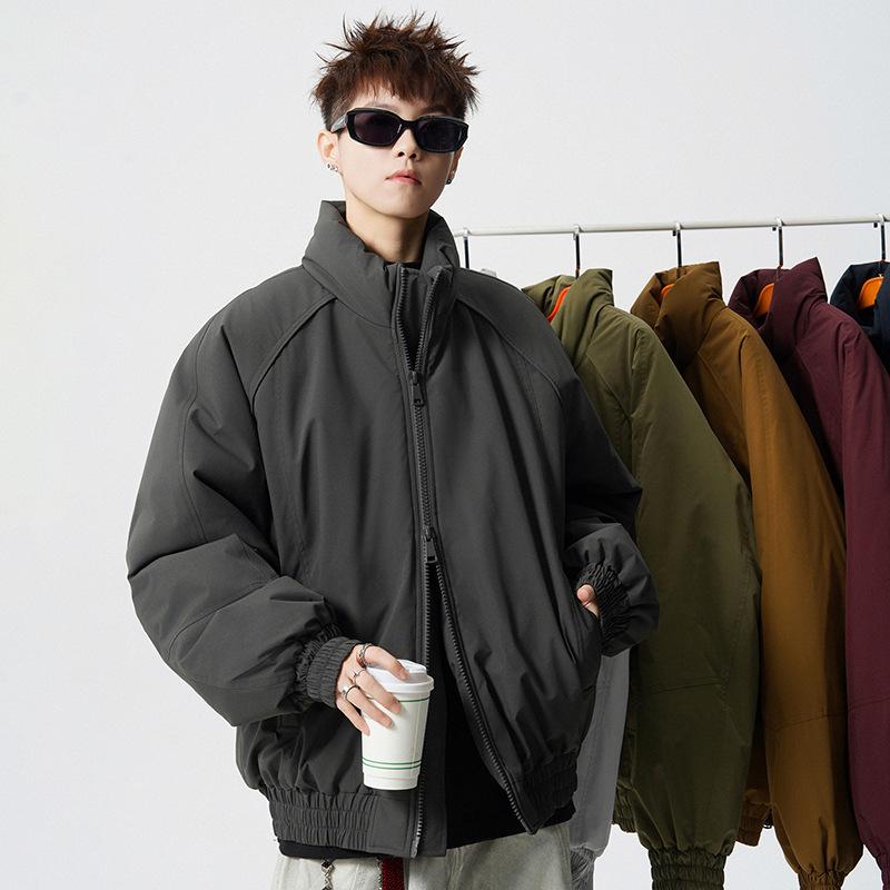 Herren Outdoor Baumwolljacke Stehkragen Reißverschluss Lockerer Schnitt Freizeit Wintermantel