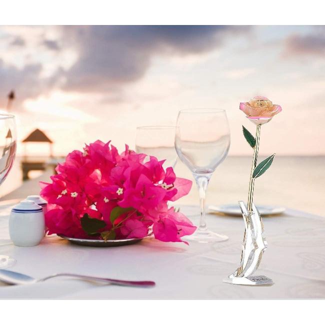 ZJchao 24K Peach Rose for Her, Dipped Gold Rose Eternity Love Real Golden Plated Preserved Eternal Flower with Rose Stand Present for