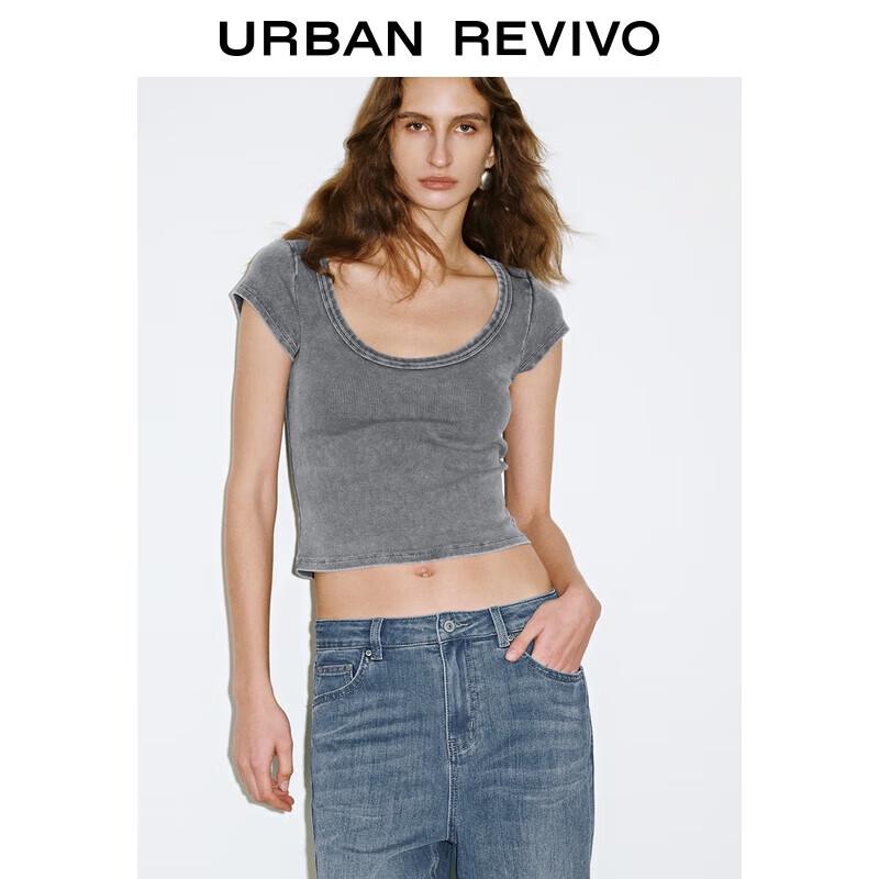 UR Women s Solid Textured Slim-Fit U-Neck T-Shirt XL