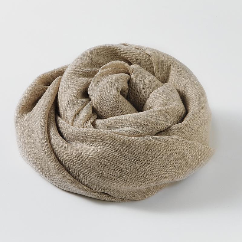 Women's Cotton Linen Artistic Solid Color Silk Scarf, Sun Protection Beach Neck Scarf, Japanese Style Long Gauze Scarf