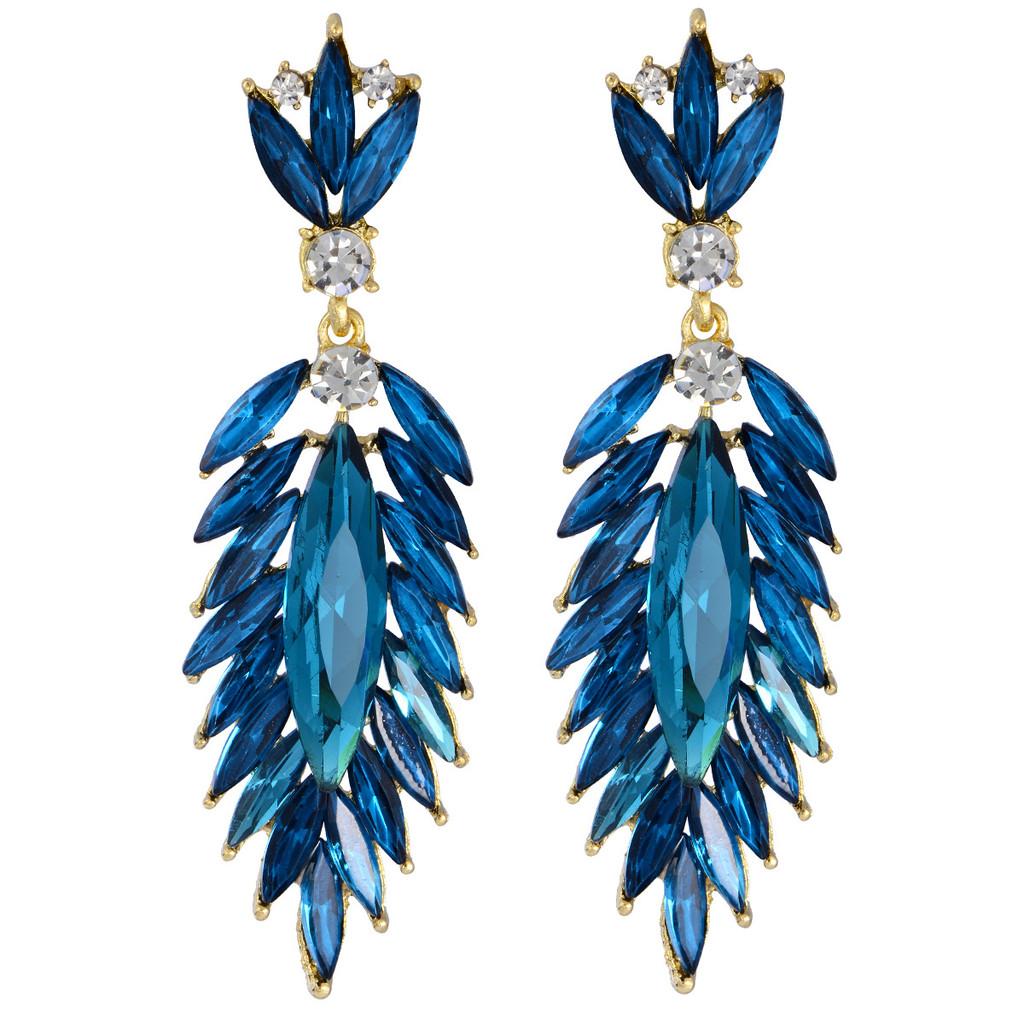 Elegant Feather Drop Earrings With Crystal Waterfall For Formal Events Women