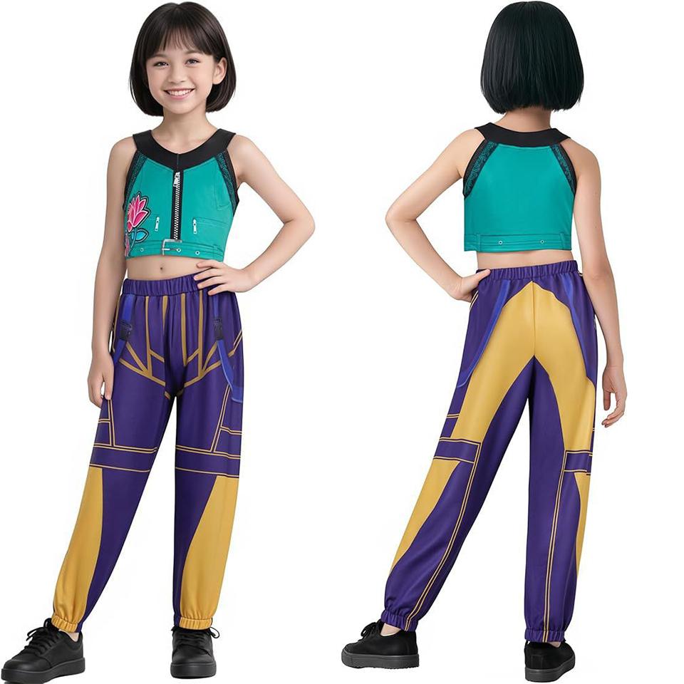 KPop Movie Demon Hunters Same Style Girls Clothing 2-12Years Children Halloween Cosplay Party Masquerade Zoey Rumi Mira Costume