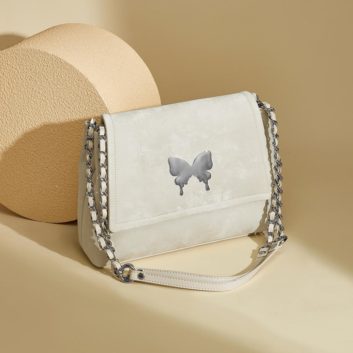

FOXER Lady s Shoulder Bag PU Leather Elegant Women s Handbag Butterfly Decoration Shinning Eye-catching Best Gift for Girlfriend