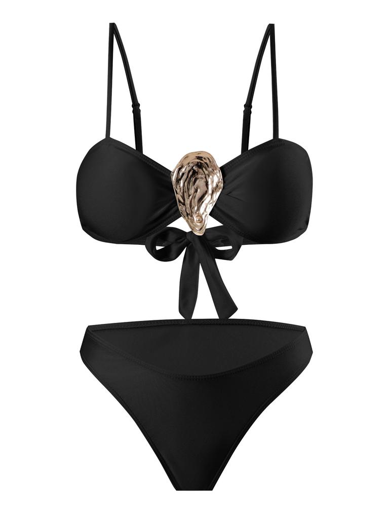 Hot Girl Style Bandeau Two Piece Bikini With Long Skirt Three Piece High Cut Swimsuit Elegant For Vacation