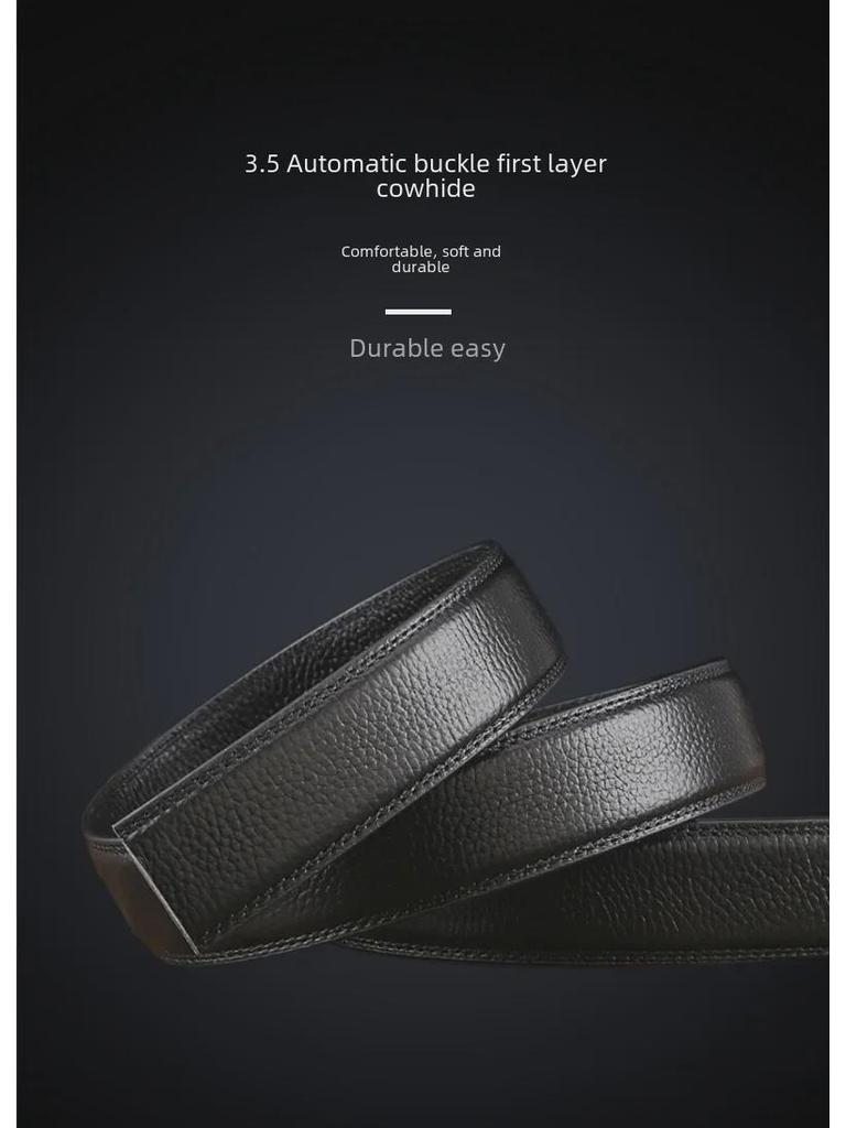 Men's Genuine Leather Reversible Buckle-Free Belt with Automatic Buckle and Lychee Pattern