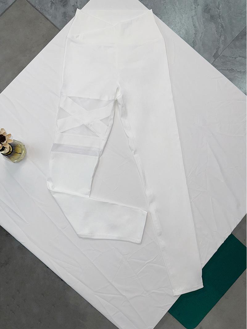 

Брюки для йоги с высокой талией - Женские европейские и американские фитнес-леггинсы с сеткой, контролем живота и дизайном для подтяжки бедер. Medium белый