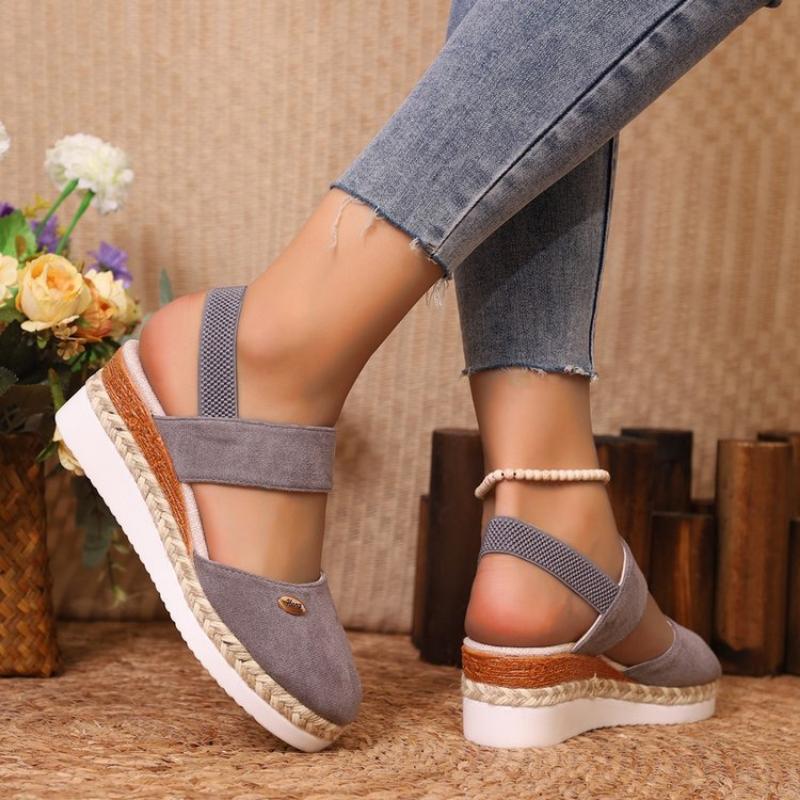 Kadın Espadril Dolgu Topuk Sandalet Topuklu Kapalı Burun Bağcıklı Platform Bilekten Bağlı Yazlık Elbise Ayakkabıları