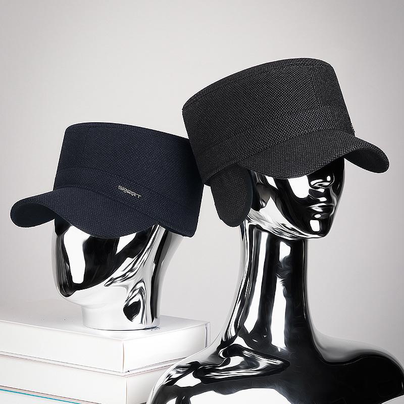 Men's Winter Wool Plaid Hat: Warm, Windproof, Velvet-Lined, Thickened Ear Protection Cap for Middle-Aged and Elderly.