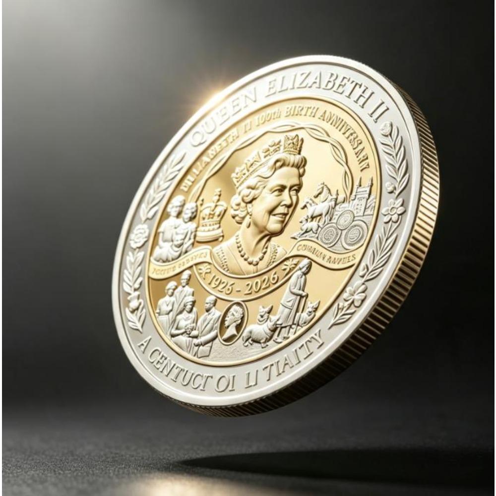 Moneta del 100° Anniversario della Regina Elisabetta II, Moneta Commemorativa del Compleanno della Regina, Include cofanetto regalo, Stile cofanetto regalo