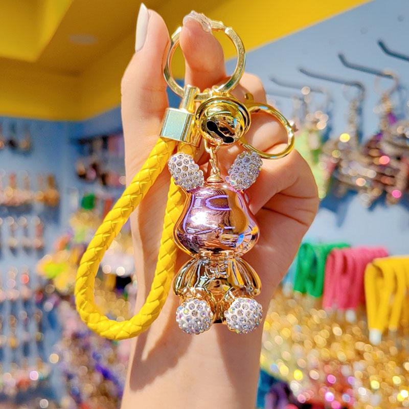 Portachiavi Coniglio Cartone Animato Galvanizzato Strass Femminile Gradiente Coniglietto Studente Ciondolo Borsa Scuola Portachiavi