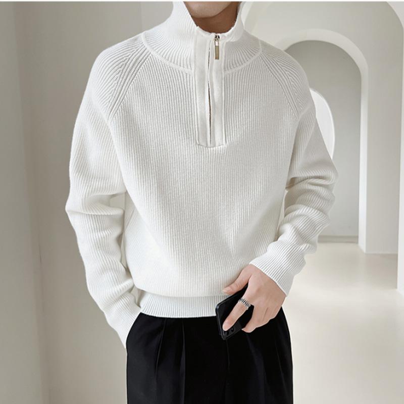 

Осень Зима KPOP Модный Стиль Харадзюку Приталенные Топы Свободные Повседневные Все Подходящие Трикотажные Изделия Высокий Воротник Молния Длинный Рукав Свитера 4XL белый