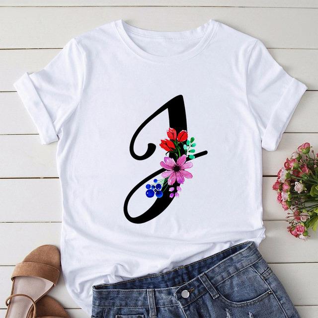New Alphabet Print Women T Shirt Woman Harajuku Short Sleeve Tees Shirt Floral Letters T-Shirt Girl Summer Tee Top Femme Tshirt
