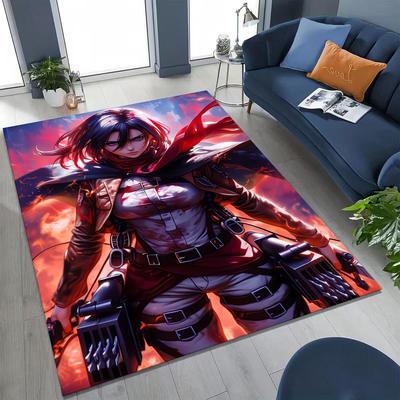 Anime Útok titánů Eren Mikasa Kreslený koberec do ložnice, obývacího pokoje, k pohovce, domácí rohožka, dekorace, dětská hrací protiskluzová podložka na podlahu, dárek