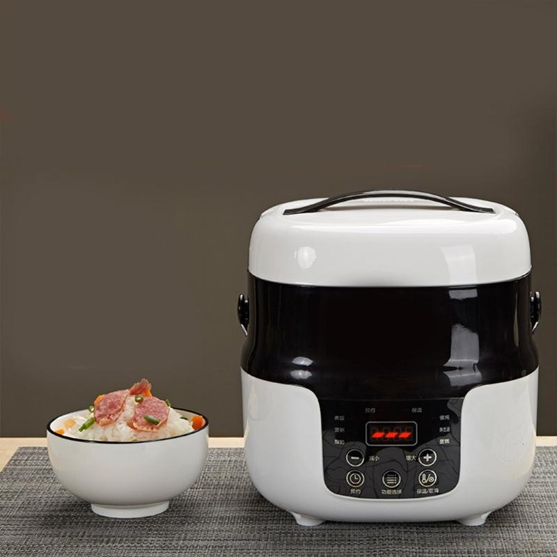 Electric Lunch Box 2L Travel Rice Cooker Small 12V 24V for Car Cooking Soup Porridge Rice Heating Keeping Warm Function