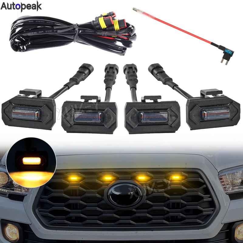 4x 6LED Grille Light Wiring Harness Kit Smoked Amber For Toyota Tacoma TRD Off Road Sport Models Front Grill 2020 2021 2022 2023