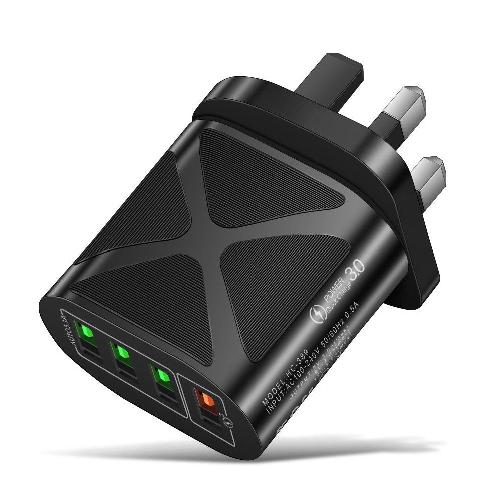 48W QC3.0 4-Port USB Fast Charger with US EU UK Plugs
