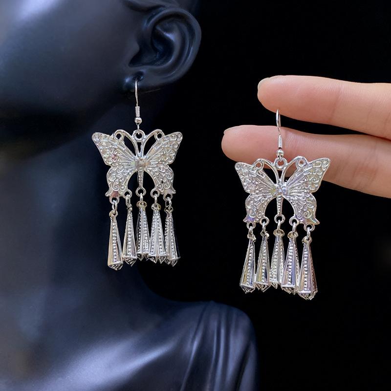Ethnic style earrings Alloy silver-plated Miao ethnic minority Dong Yi earrings Earrings