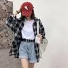 2026 Spring/Autumn Women's Korean Plaid Shirt - Loose, Retro Hong Kong Style, Trendy Long Sleeve Top