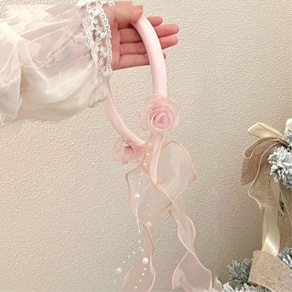 

Жемчужный Цветок Повязка для Волос Кружевной Бант Обруч для Волос Креативная Ленточная Повязка на Голову Женская розовый