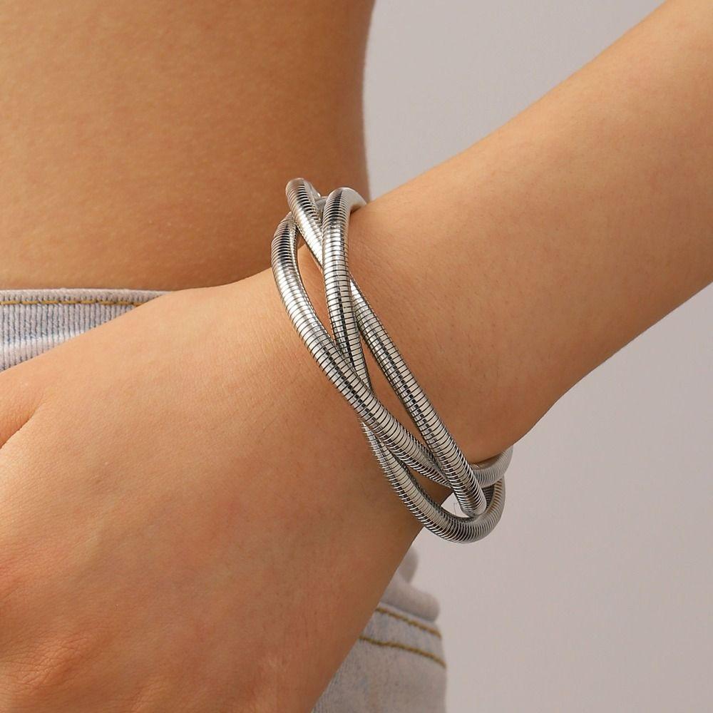 Alloy Snake Chain Bracelet Gold Color Snake Bone Thick Chain Bracelet Multi Layer Bangle