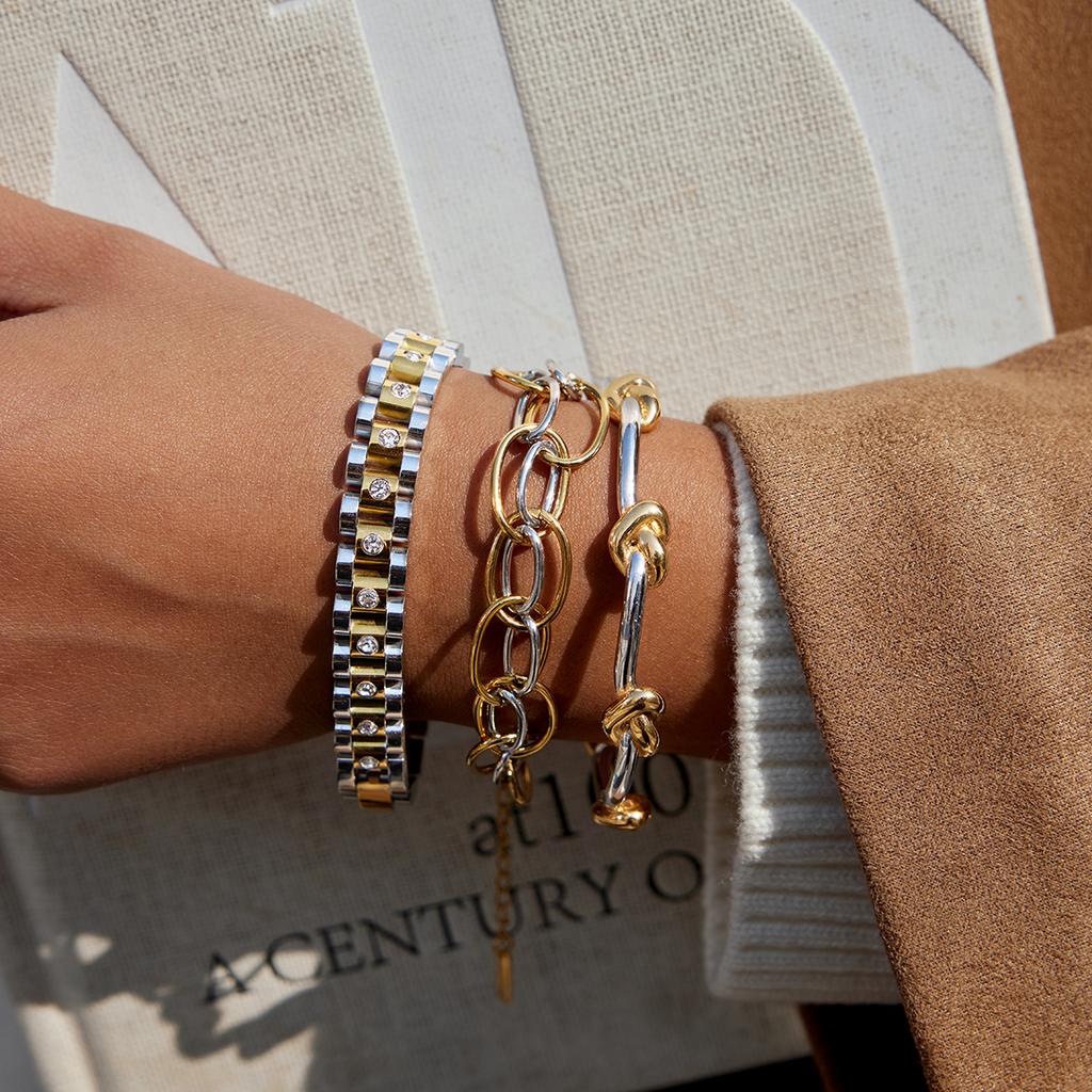 Yori Gold Silver Two Tone Multi Ring Chain Bracelet Water Resistant Texture Fashion Daily Premium Jewelry Wholesale