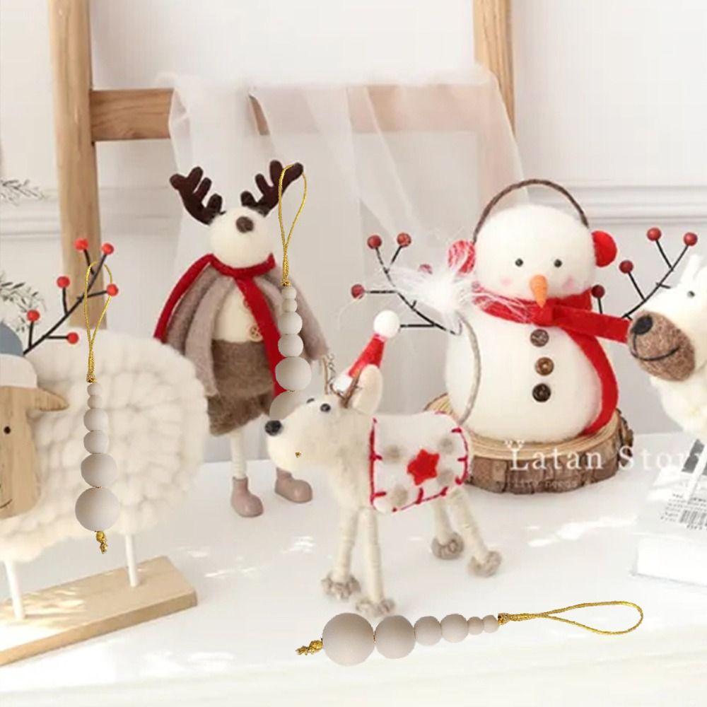 3pcs Decorative Wooden Bead String Pendant Round Christmas Tree Pendant  DIY