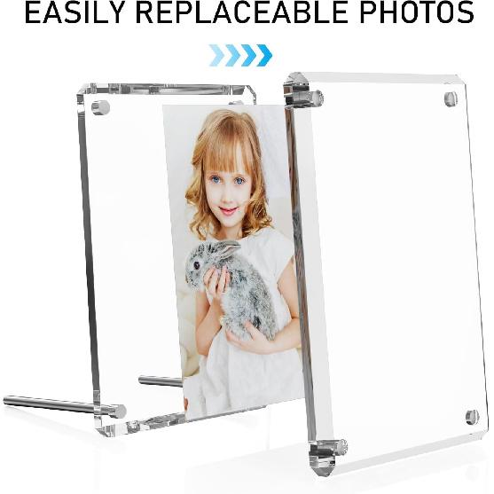 Acrylic Picture Frame 4x6, 2 Pack of Clear Magnetic Picture Frame with Diamond-Edge Design for Portrait or Landscape Display-Modern Frameless Lucite