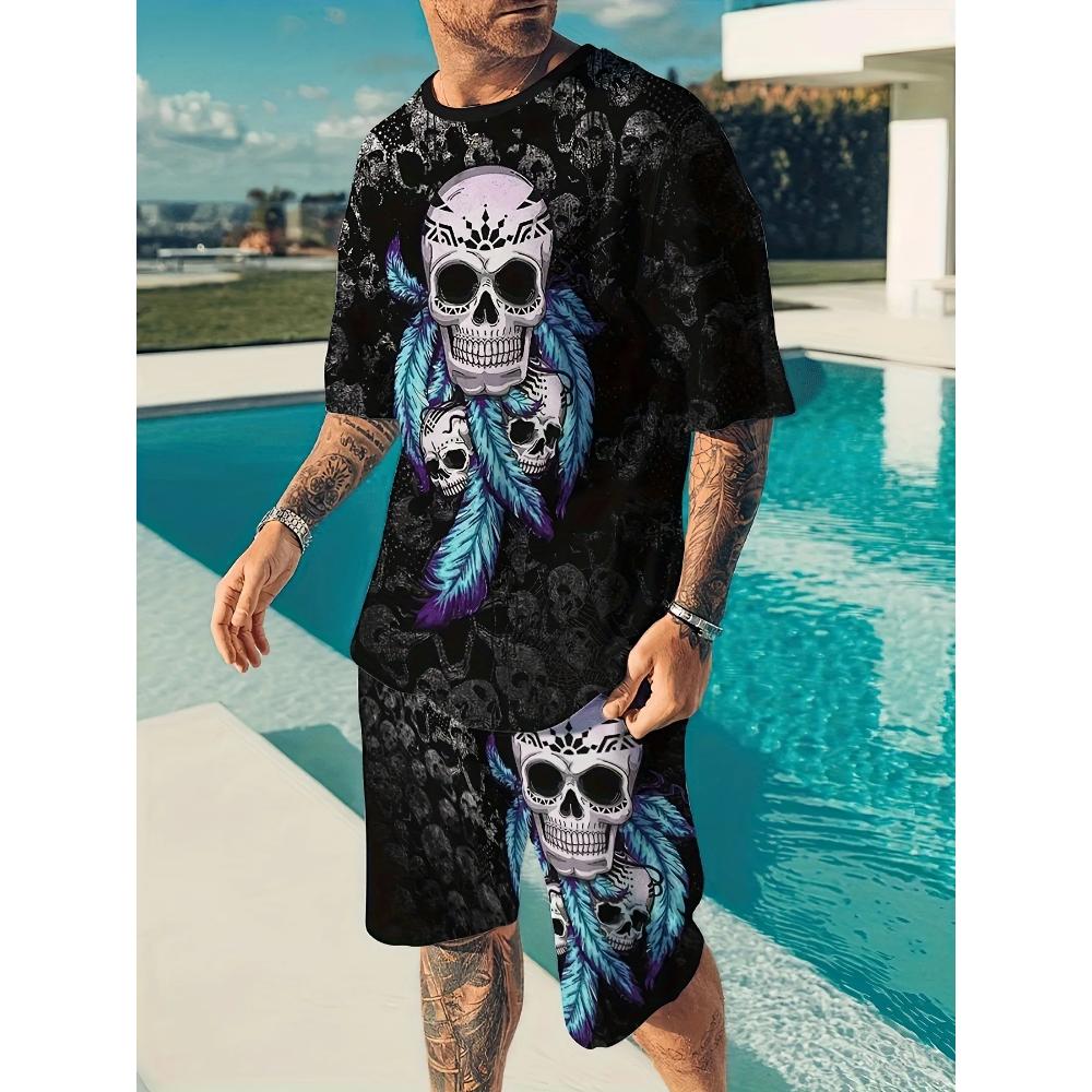 Goth Horror Skull 3D Print Punk T-Shirt Shorts 2 Piece Hip Hop Men Women's Fashion Streetwear Casual T-Shirt O-Neck Hot-selling