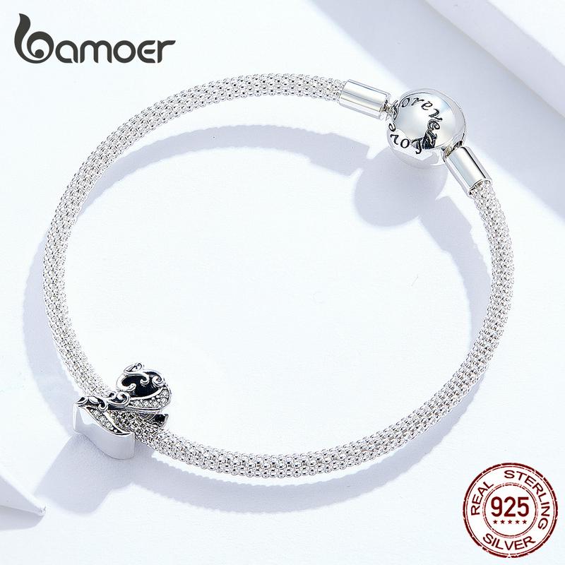 Bamoer Lucky Number 2 Bead Zircon Reliefs Real 925 Sterling Silver Charms Fit Original Bracelet