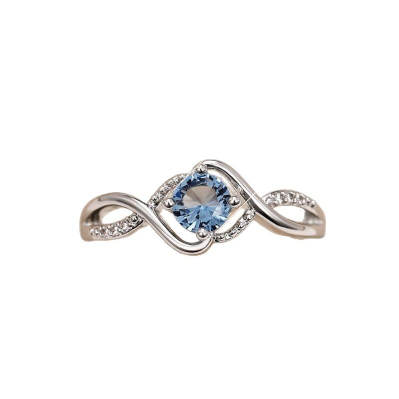Wish wavy blue diamond zircon ring light luxury niche personality fashion women's index finger ring
