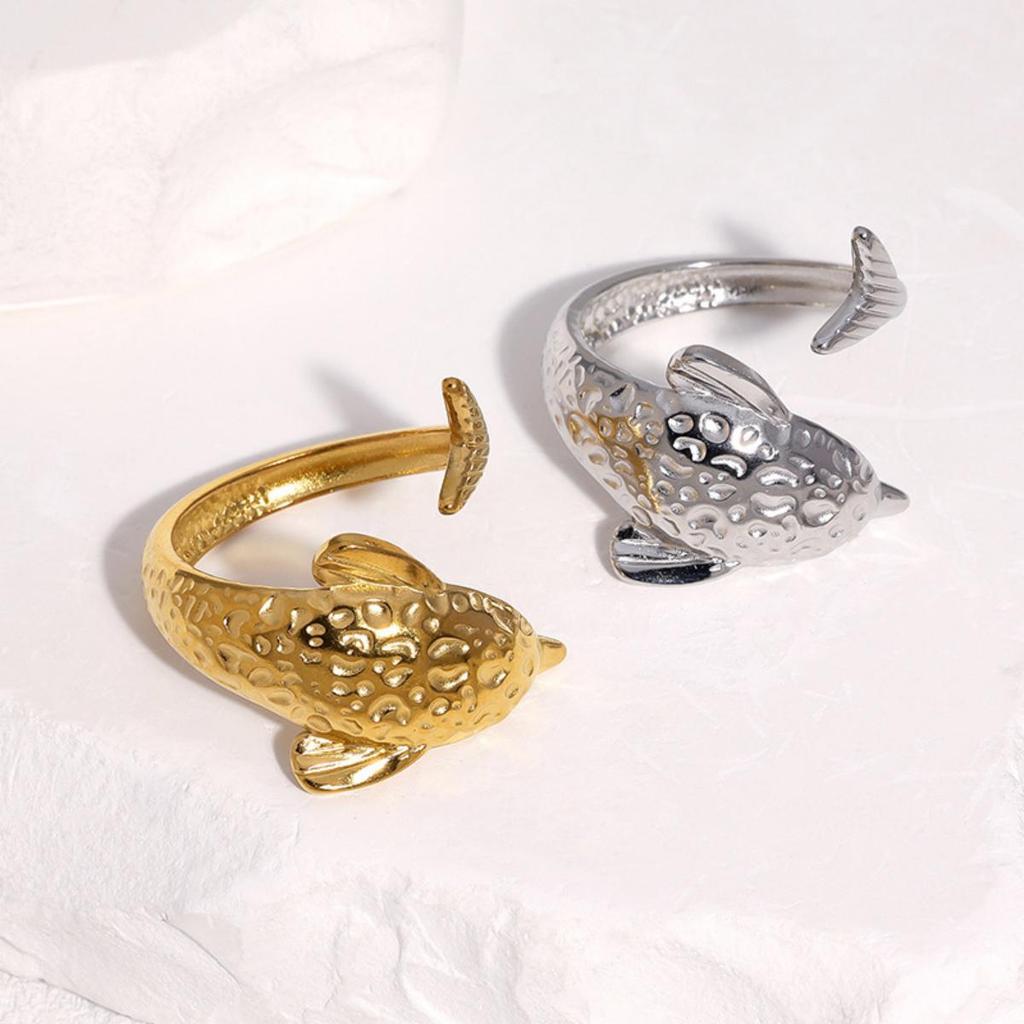 New Ocean Style Series Stainless Steel Rings Women Dolphin Adjustable Open Rings Personalized No Fade Party Jewelry Accessories