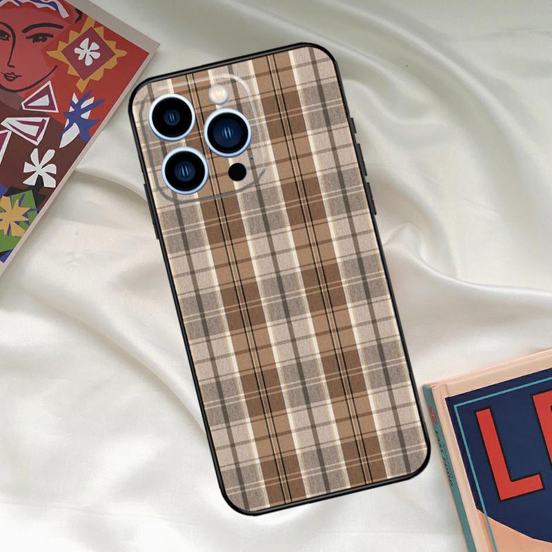 

Brown Plaid Phone Case For iPhone 16 15 14 12 11 13 17 Pro Max 15 16 Plus 13 Mini 16e 17 Air Funda Cover iPhone 14 Plus