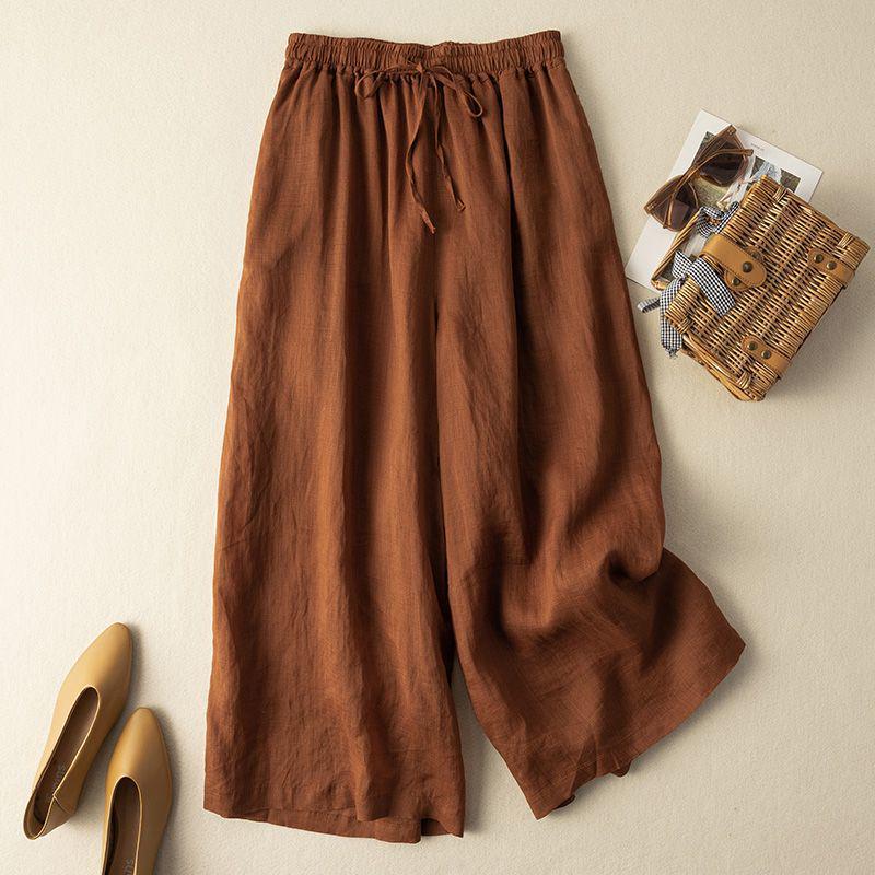 2026 New Women's High-Waisted Wide-Leg Skirt Pants - Breathable, Thin Cotton Linen for Summer