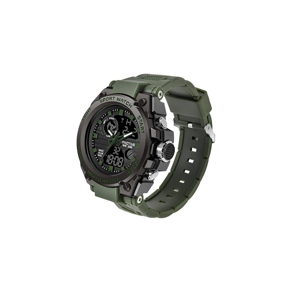 Findtime Men s Digital Analog Watch Waterproof Military Sports Stopwatch Dual Time Alarm LED Black Silver
