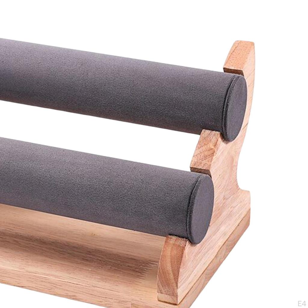 Luxurious Velvet Bracelet Display Stand with Wood Base - Elegant Jewelry Organizer for Dresser or