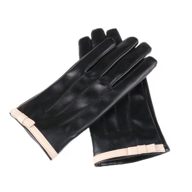 Warm gloves women's velvet cold-proof fragrant wind cute fashion bow leather touch screen autumn and winter gloves