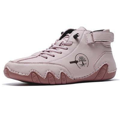 Dames Hoge Outdoor Wandelschoenen Roze Enkellaarsjes Casual Brede Neus Kaki Handgemaakte Schoenen Plus Maat