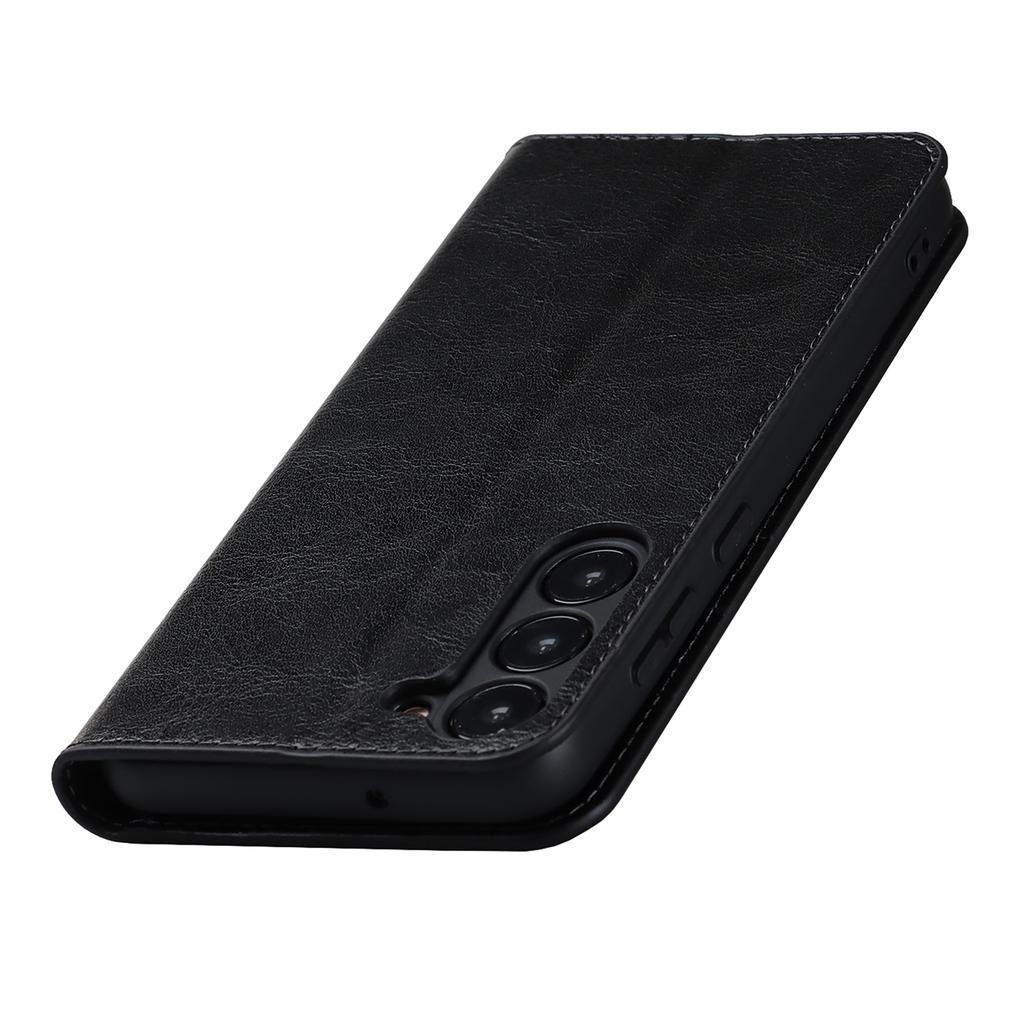 For Samsung Galaxy S23+ Magnetic Absorption Phone Cover Stand Flip Wallet Crazy Horse Texture Genuine Leather Phone Case