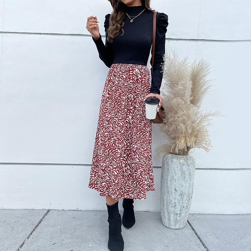 

2025 осень и зима новая женская одежда платье с длинным рукавом и юбкой в стиле пэчворк XL