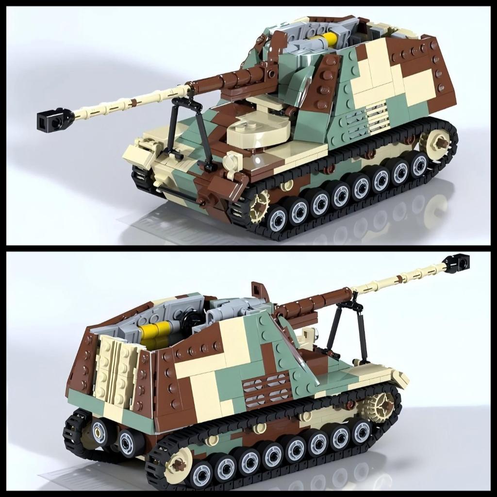 Idea Military Artillery Armored Vehicle Building Blocks MOC German WW2 Rhino Tank Model Kids Assembly Toys Boy's Birthday Gift