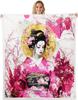 Japanisches Geisha-Mädchen ÜberwurfdeckeRosa Lila Blumenmuster DeckenMond Sternenhimmel Nacht Fleece Decke für Kinder Mädchen Frau Erwachsenen