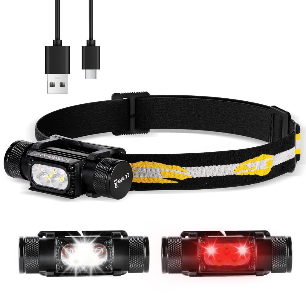 Sofirn H35R Rechargeable LED Lightweight Headlamp with 660nm Deep Red 1500 Lumens White IPX6 for and Camping Headlight, Ultra-Bright, Light, Light,